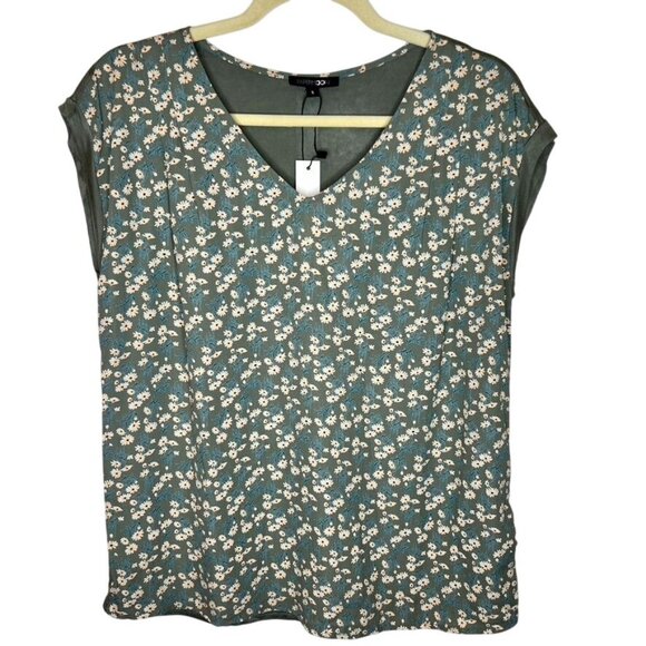 Papermoon Green Daisy Print V-Neck Top With Button-Back Detail Small NWT - Picture 1 of 5